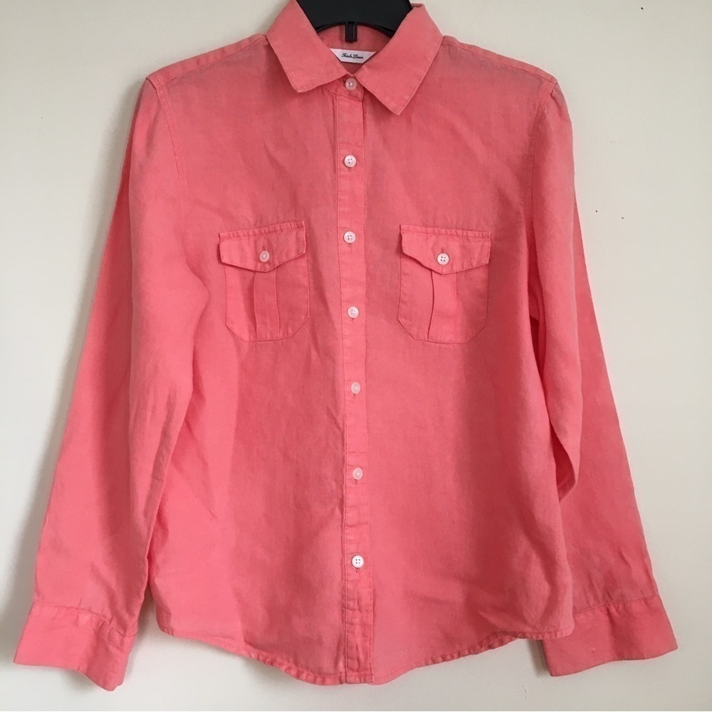 Talbots Linen Orange Button Up Long Sleeves Causal Relaxed Fit Shirt